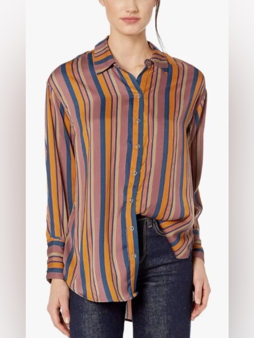 We The Free by Free People Sz Small All Smiles Satin Stripe Snap Button Blouse